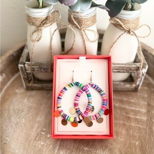 Pink Linen Colorful Beaded Hoop Earrings